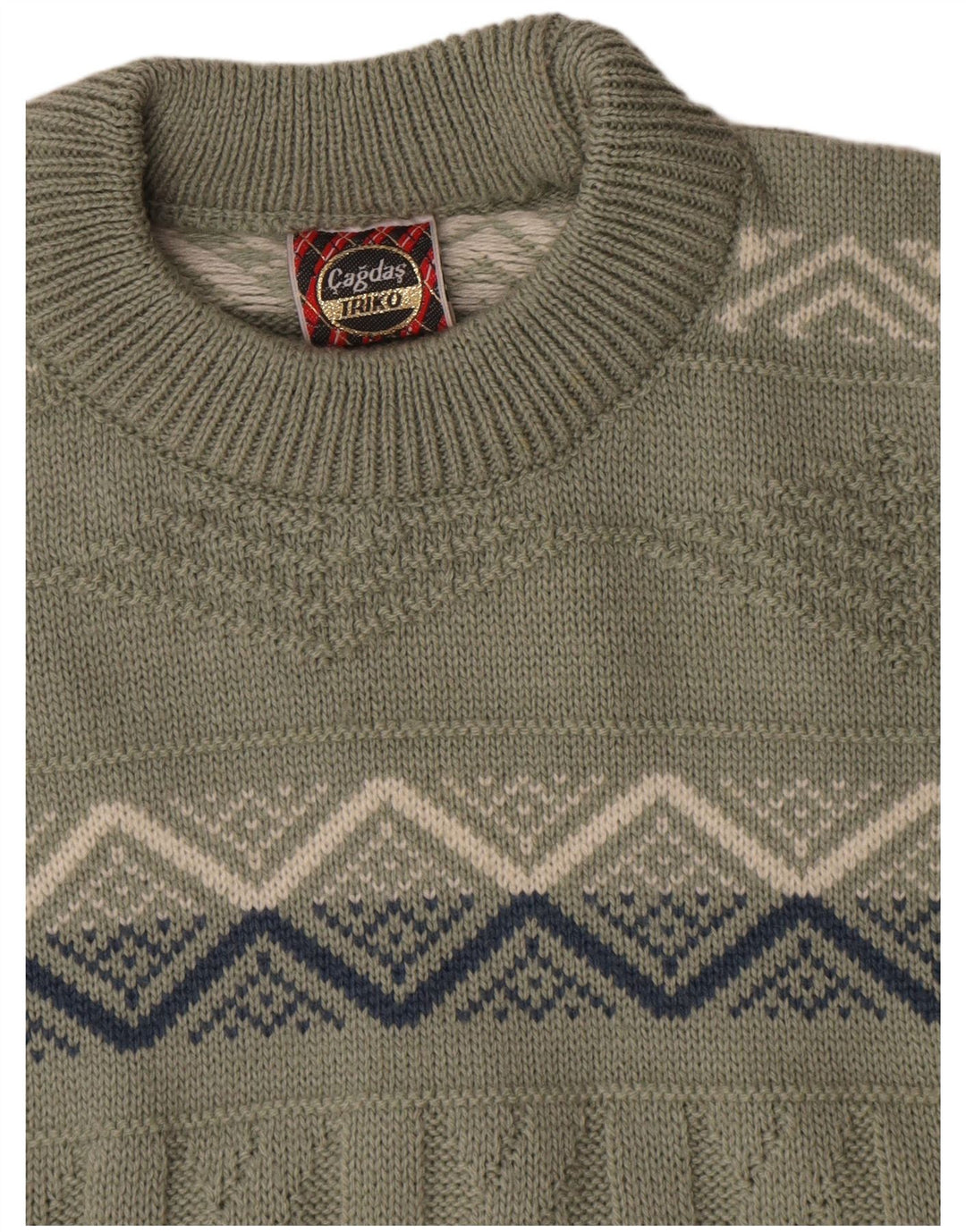 Męski sweter z okrągłym dekoltem w stylu vintage, średnia bawełna w kolorze khaki