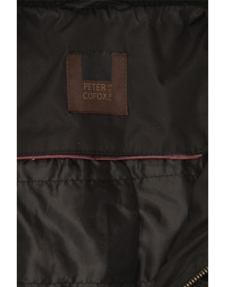 PETER COFOX Mens Padded Jacket UK 42 XL Black Leather Vintage Peter Cofox and Second-Hand Peter Cofox from Messina Hembry 