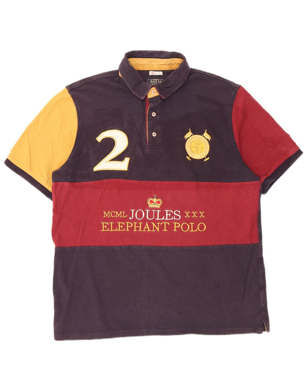 Męska koszulka polo Joules Graphic Classic Fit, duża, granatowa, z blokami kolorów