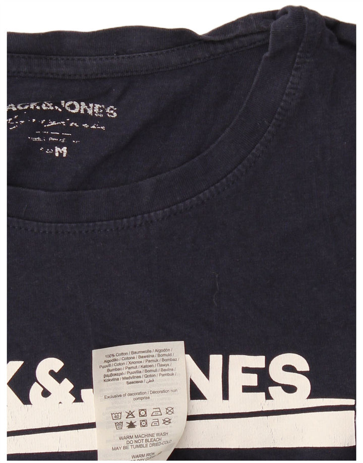 Męska koszulka z grafiką JACK & JONES, średnia, granatowa, bawełniana