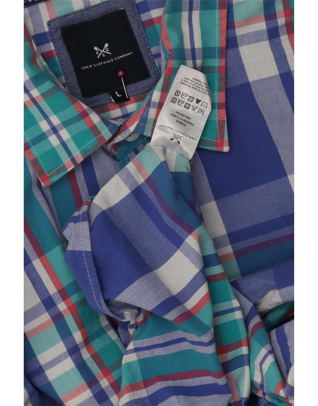 Crew Clothing Męska koszula z krótkim rękawem, duża, niebieska, bawełniana krata