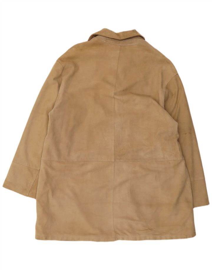 Zamszowy płaszcz damski VINTAGE IT 46, duży, beżowy, skórzany