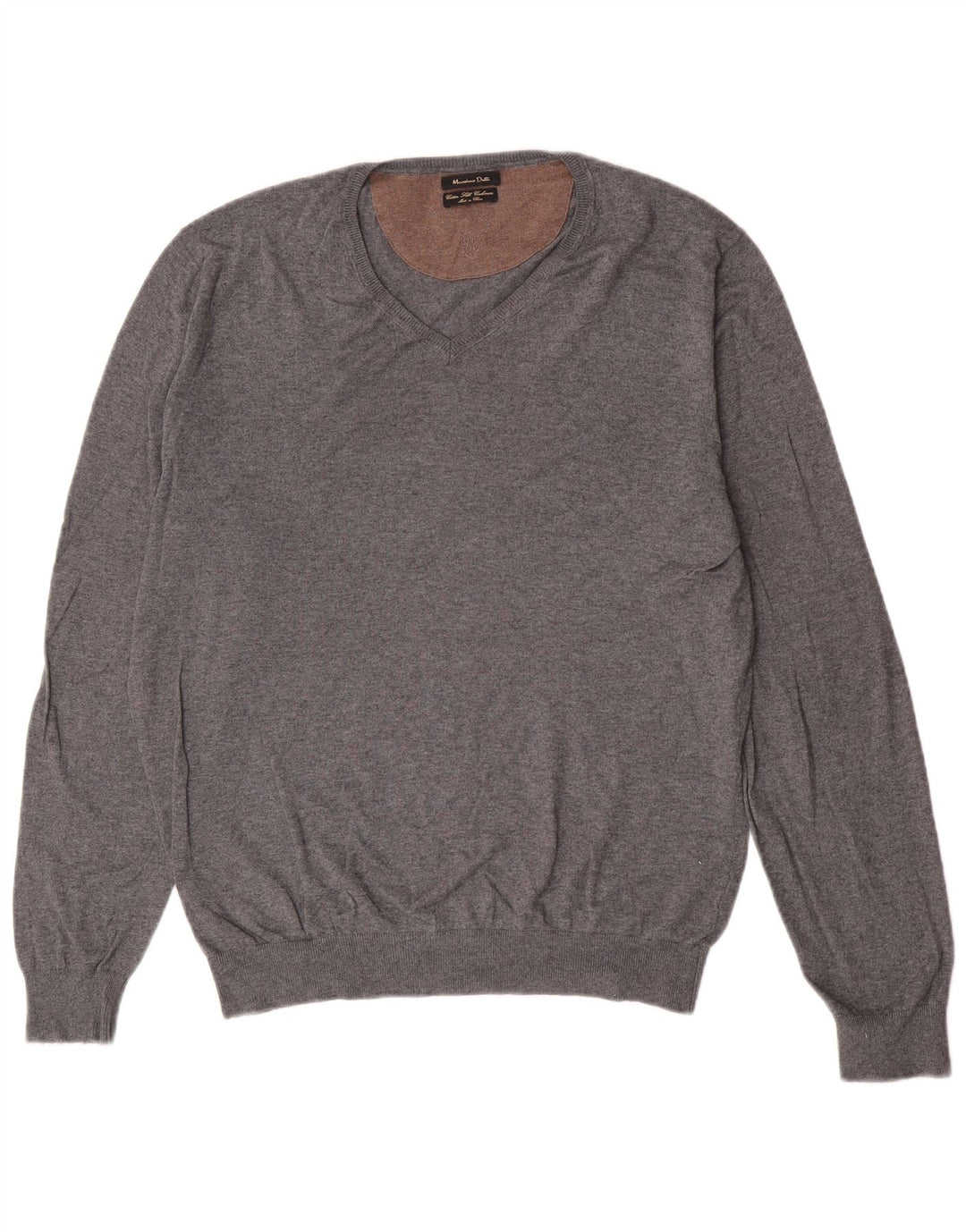Męski sweter Massimo Dutti z dekoltem w kształcie litery V, duży, szary, bawełniany klasyk