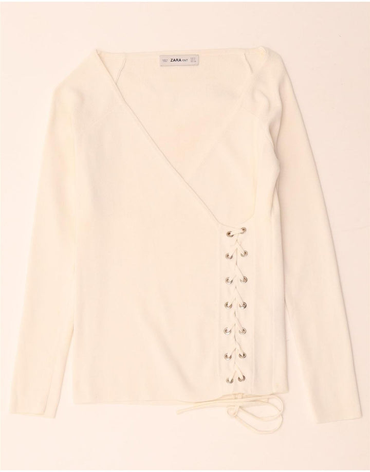 Damska bluzka kopertowa z długim rękawem Zara UK 8 Small White Viscose
