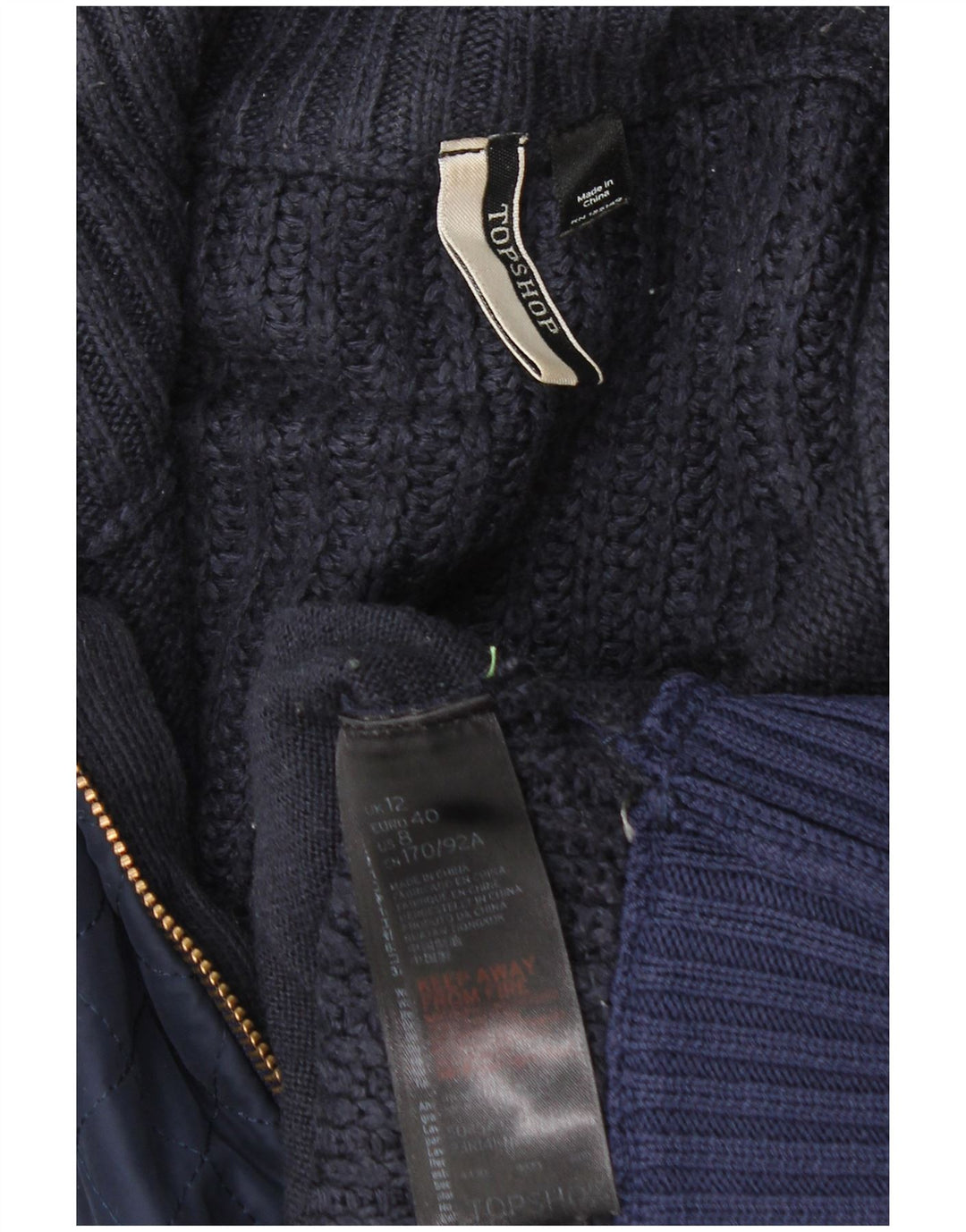 Damski sweter oversize z zamkiem błyskawicznym Topshop UK 12, średni granatowy