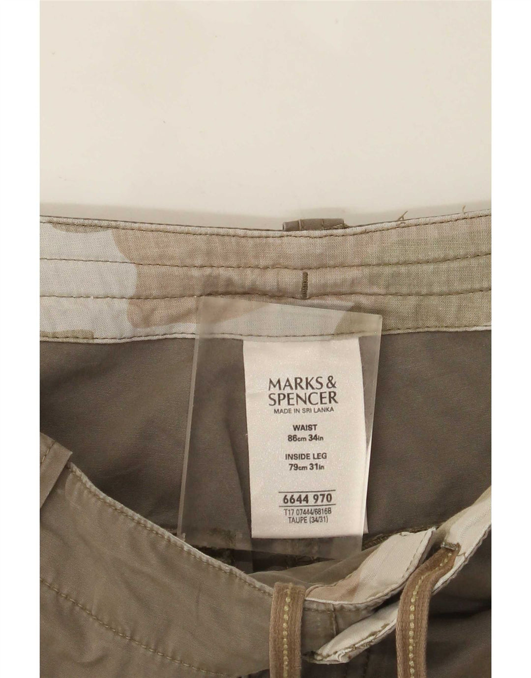Marks & Spencer Męskie proste spodnie cargo W34 L31 Beżowa bawełna