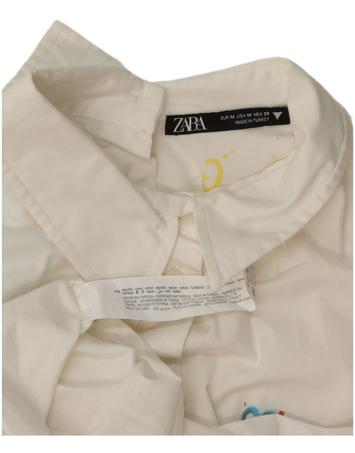 Damska koszula oversize Zara UK 14 Średnia biała geometryczna bawełna