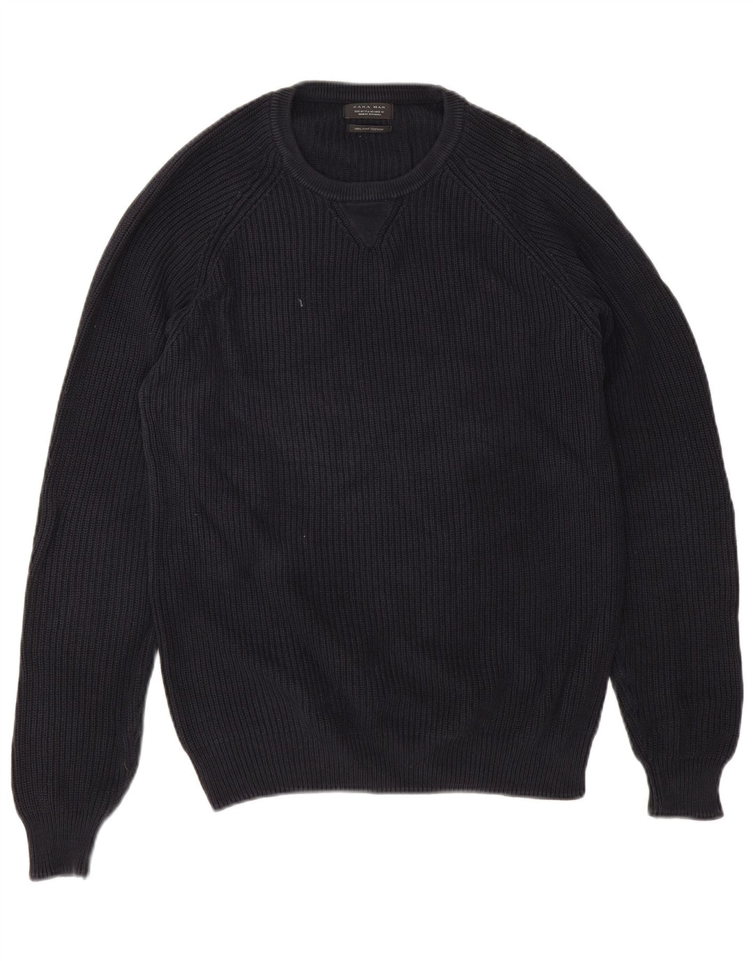 Męski sweter z okrągłym dekoltem Zara, średni granatowy, bawełniany