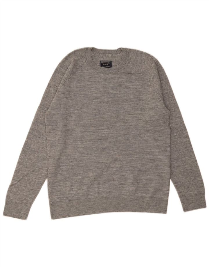 Męski sweter z okrągłym dekoltem ABERCROMBIE & FITCH, średnioszary, nakrapiany