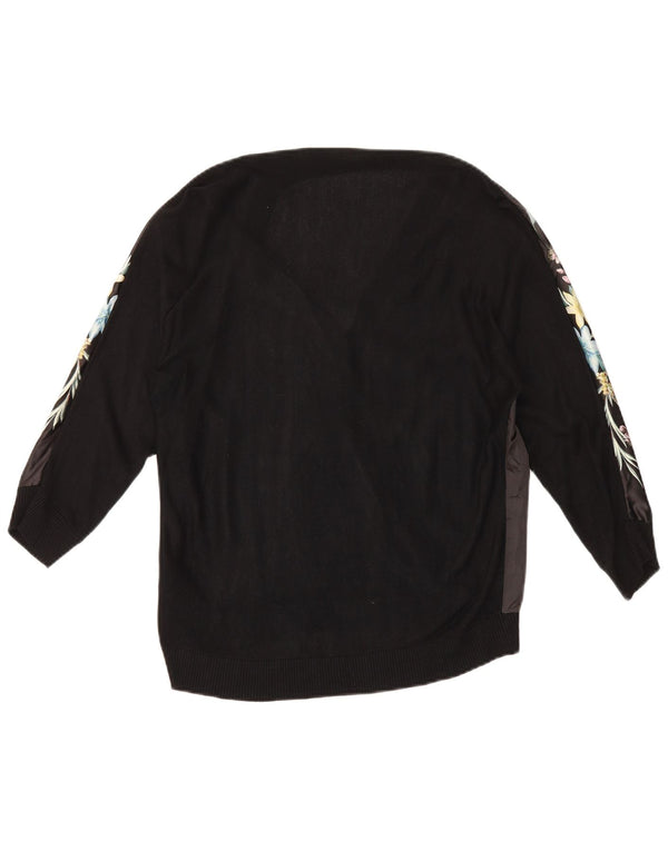 Damska bluzka z rękawem 3/4 Oasis Top UK 10 Small, czarna, w kwiaty, wiskoza