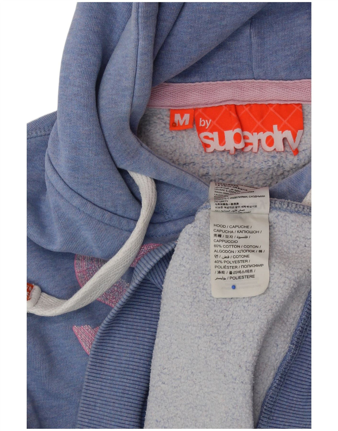 Damski sweter z kapturem i grafiką SUPERDRY UK 14, średni niebieski, bawełniany nakrapiany