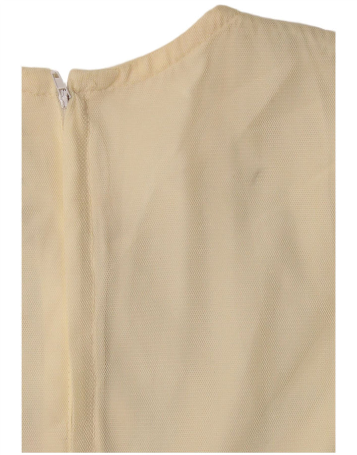 Damska sukienka o linii A z długim rękawem VINTAGE US 6 w kolorze średniego beżu w kwiaty