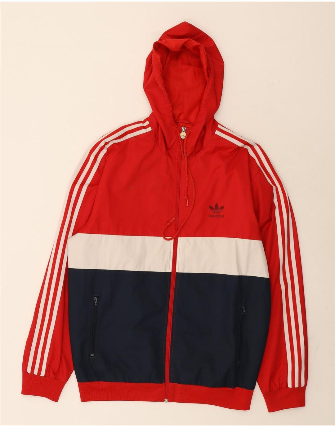 Męska bluza dresowa z kapturem Adidas, średnia czerwona, poliester z blokami kolorów