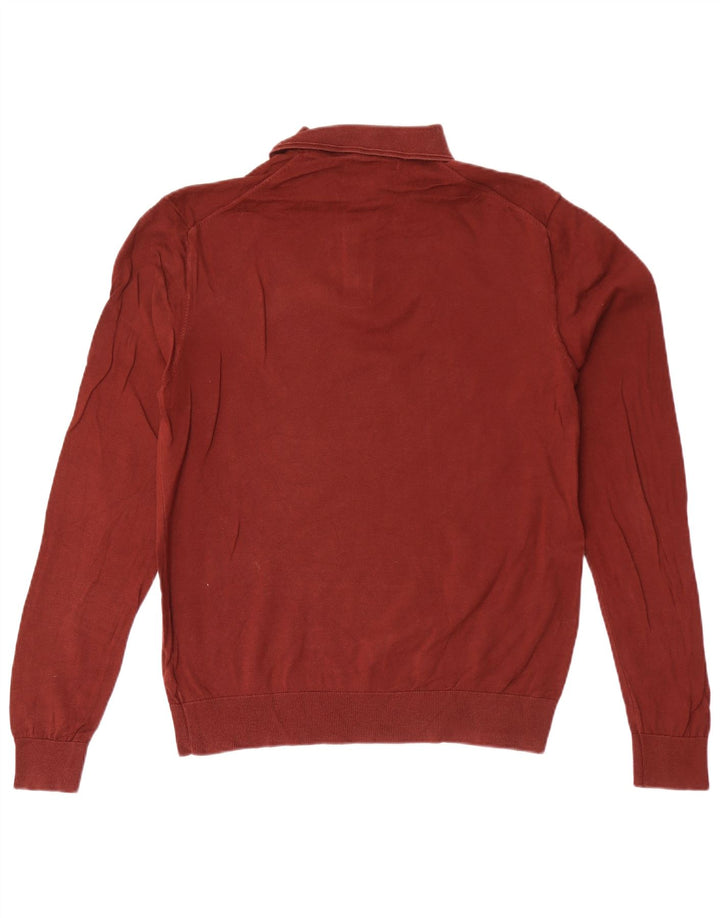 Marks & Spencer Męski sweter polo z kołnierzykiem, średniobrązowy, bawełniany