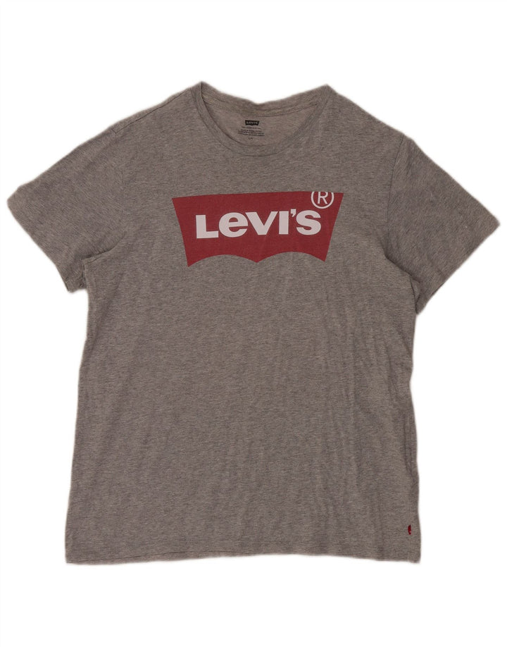 Męski T-shirt z grafiką LEVI'S, duży, szary, bawełniany