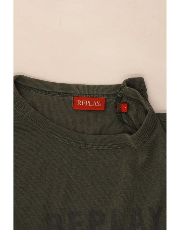 Męski graficzny top Replay z długim rękawem, duży, khaki