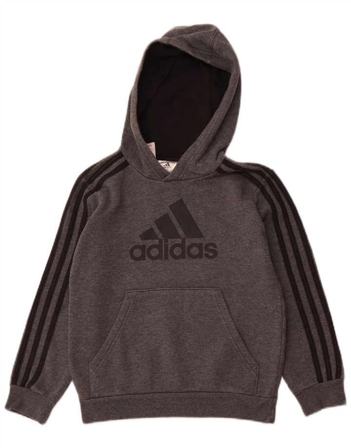 Chłopięcy sweter z kapturem ADIDAS z grafiką, 7-8 lat, szara bawełna