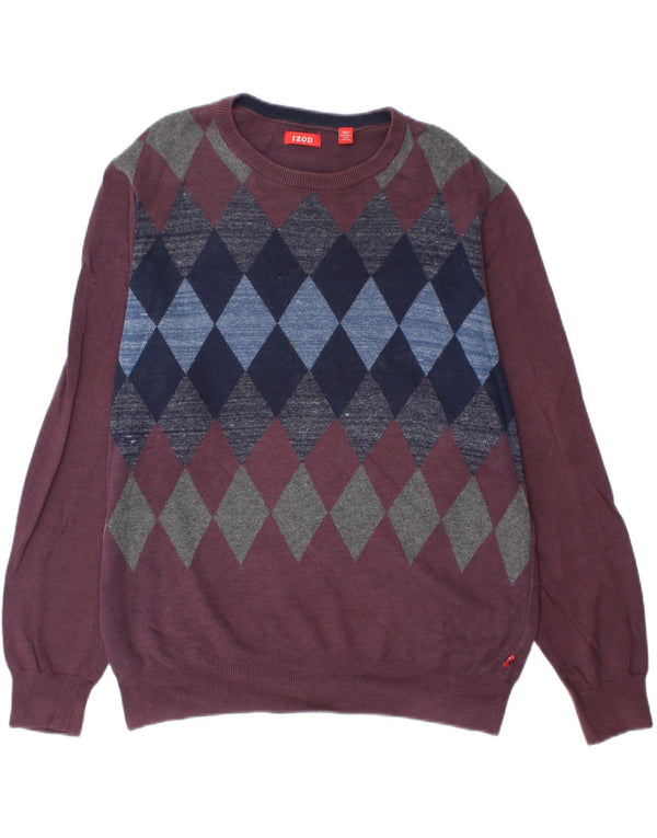 IZOD Męski sweter z okrągłym dekoltem Średni burgund Argyle/diamentowa bawełna