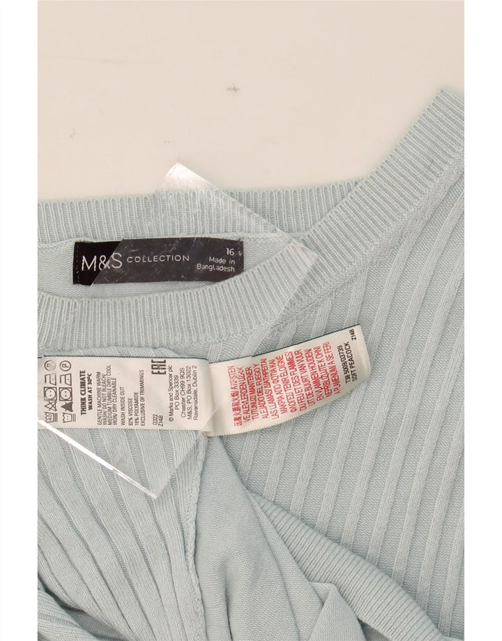 MARKS & SPENCER Womens Crop Crew Neck Jumper Sweater UK 16 Large Blue Vintage Marks & Spencer and Second-Hand Marks & Spencer from Messina Hembry 