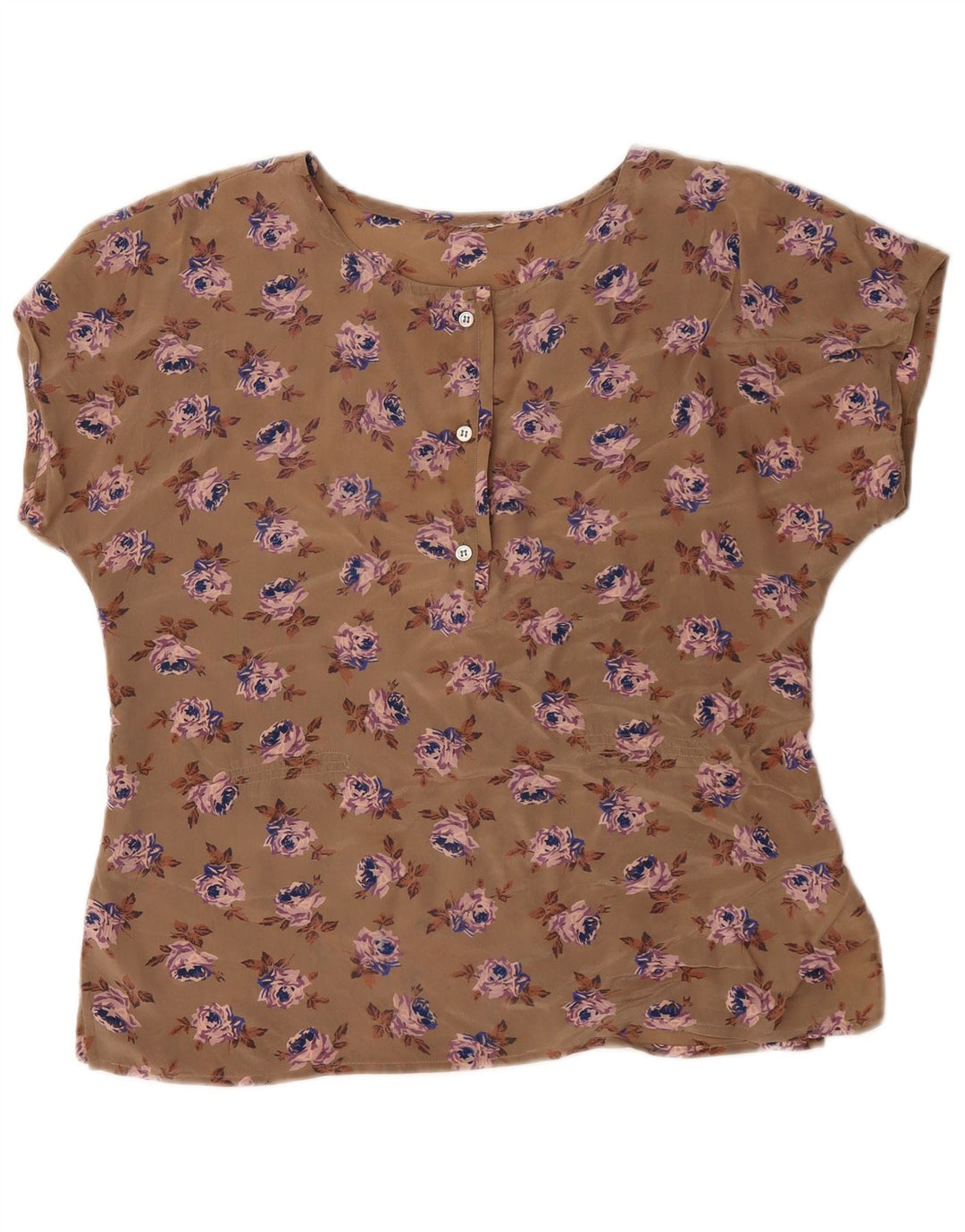 Bluzka damska Vintage Top UK 16, duża, brązowa w kwiaty