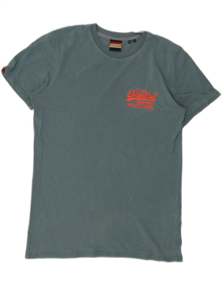 SUPERDRY Męski T-shirt z grafiką, mały, niebieski, bawełniany