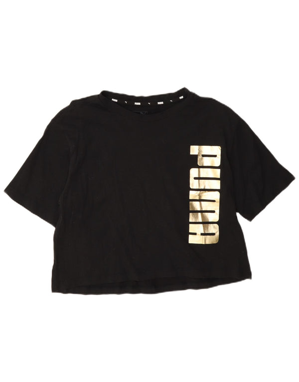 Damska koszulka Puma Crop Graphic Top UK 14, średnia czarna bawełna