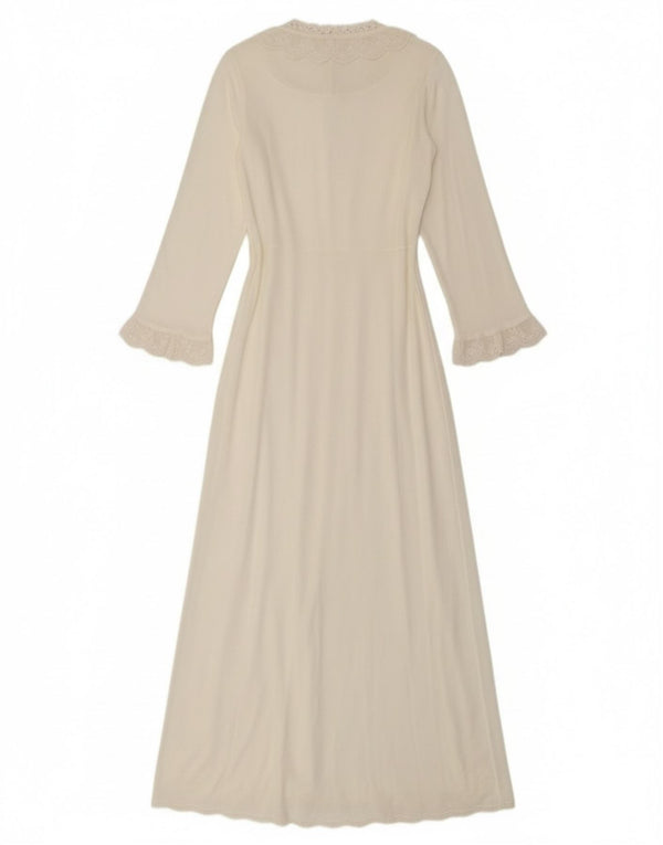 Damska sukienka maxi z długim rękawem w stylu vintage, UK 10, mała, biała