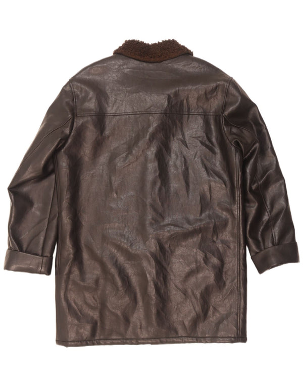 Vintage męski płaszcz ze sztucznej skóry Sherpa UK 42 XL czarny Micropolifil