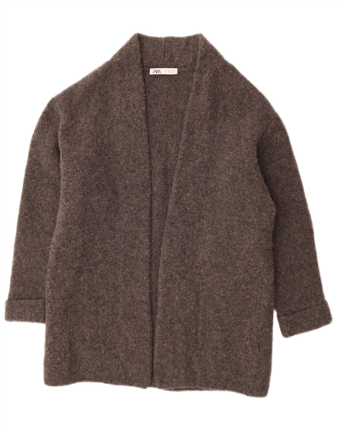 Damski sweter oversize z długimi rękawami i otwartym kardiganem Zara UK 10 Small, szara wełna