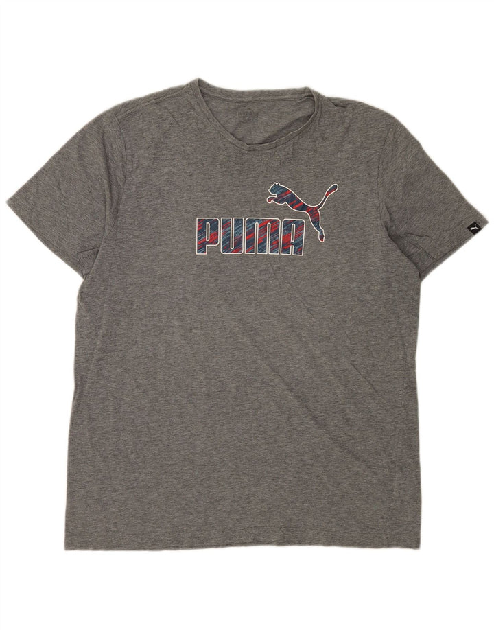 Męski T-shirt Puma z grafiką, duży, szary, z bawełny w plamki