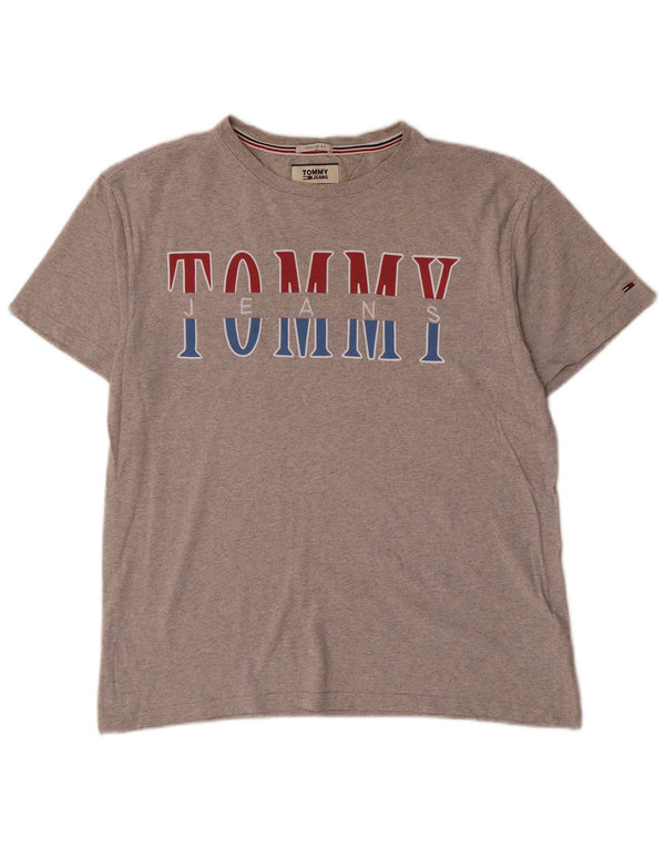 T-shirt damski TOMMY HILFIGER o regularnym kroju z grafiką, UK 14, średni szary