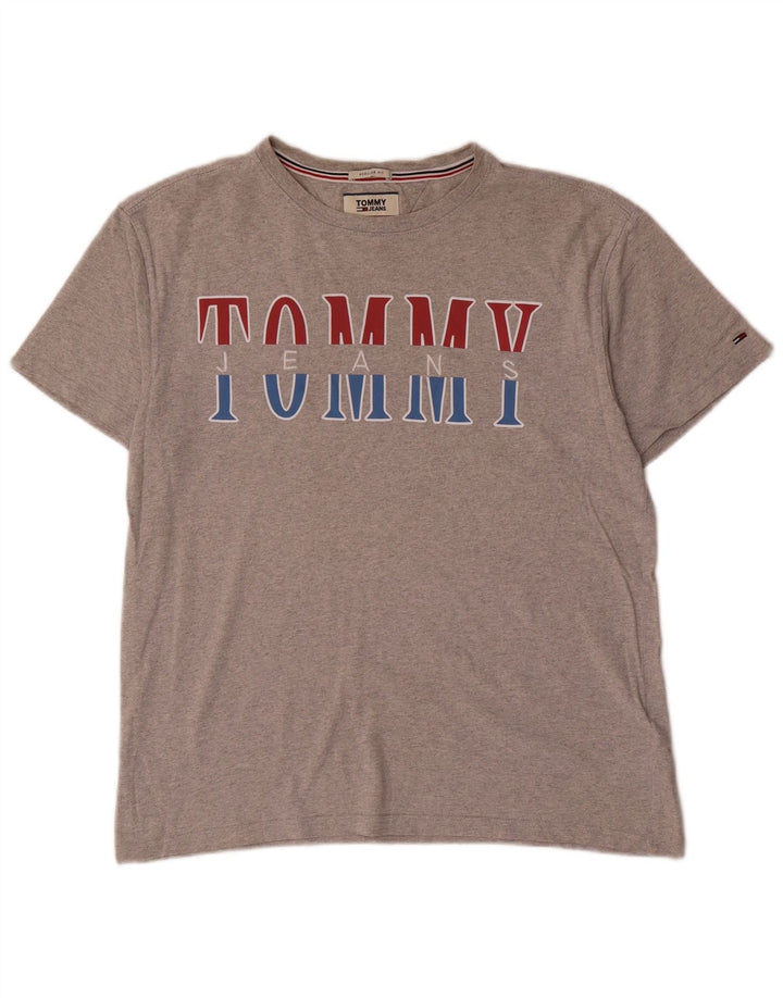 T-shirt damski TOMMY HILFIGER o regularnym kroju z grafiką, UK 14, średni szary