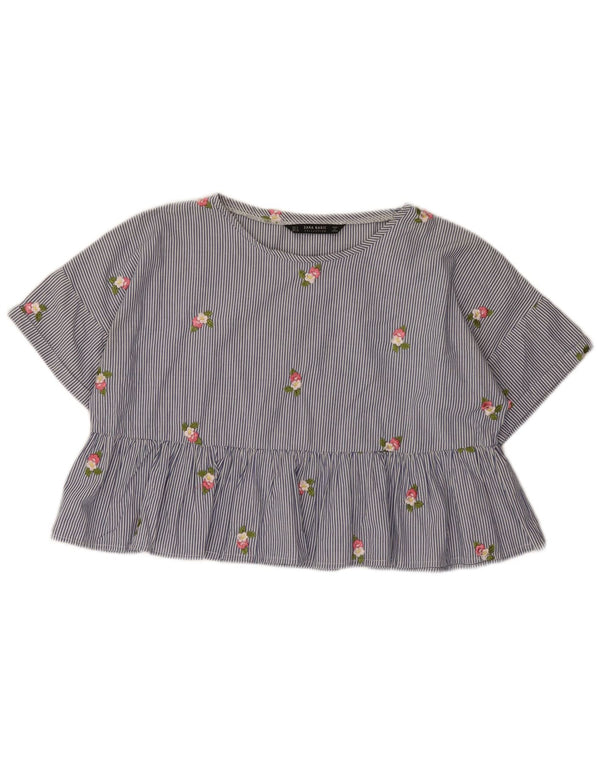 Damska bluzka oversize Zara Crop Top UK 10 Small Blue Pinstripe Cotton