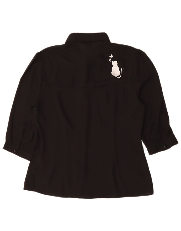 Damska bluzka z krótkim rękawem i grafiką w stylu vintage, UK 14, średnia czarna