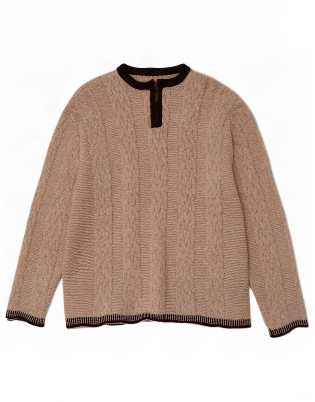 Vintage męski sweter z zamkiem błyskawicznym, duży, beżowy, wełniany blok kolorów