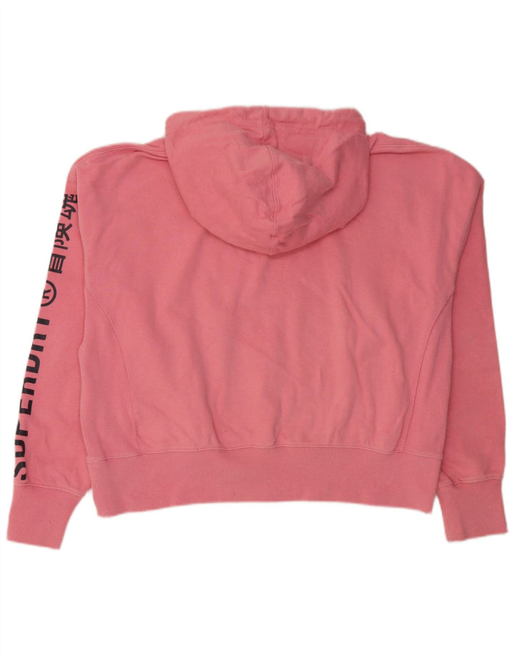 SUPERDRY Damski sweter oversize z kapturem z grafiką Crop UK 16, duży, różowy