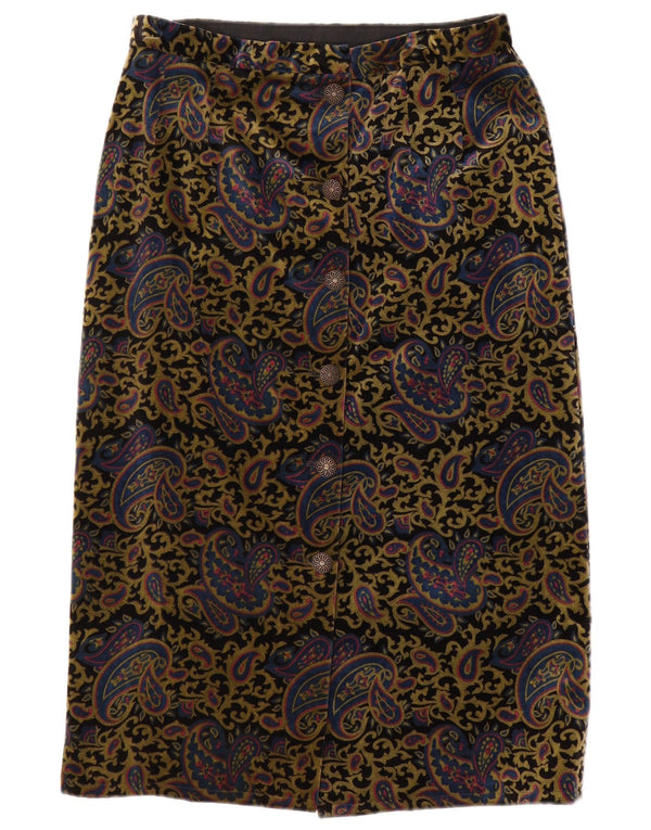 Vintage damska aksamitna spódnica midi z wysokim stanem W24 XS wielobarwna paisley