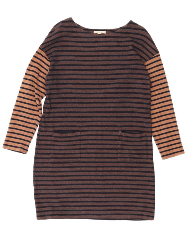 WHITE STUFF Damska sukienka płaszczowa z długim rękawem UK 14, duże brązowe paski