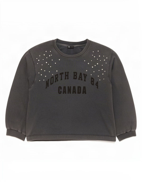 Damska bluza oversize Zara z grafiką UK 14, średni szary