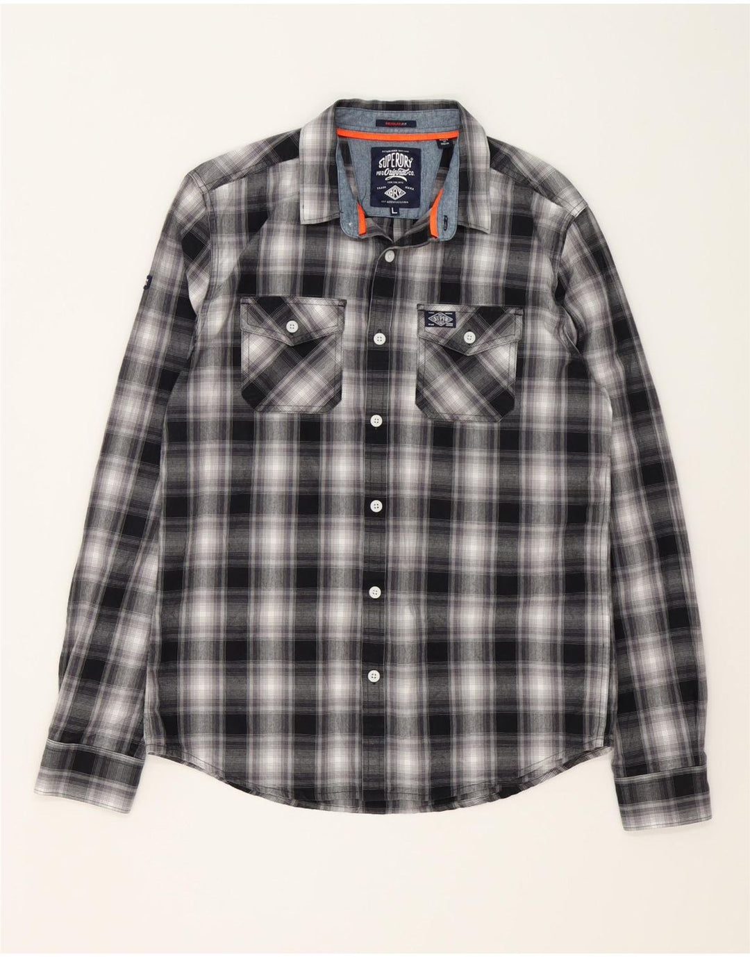 SUPERDRY Koszula męska w dużą czarną, bawełnianą kratę