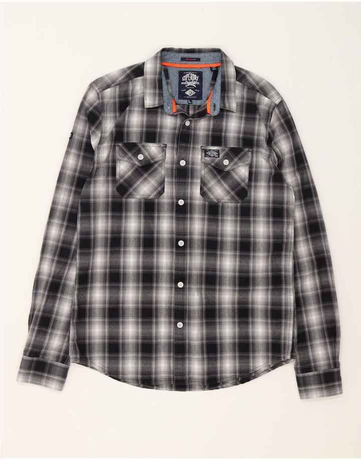 SUPERDRY Koszula męska w dużą czarną, bawełnianą kratę
