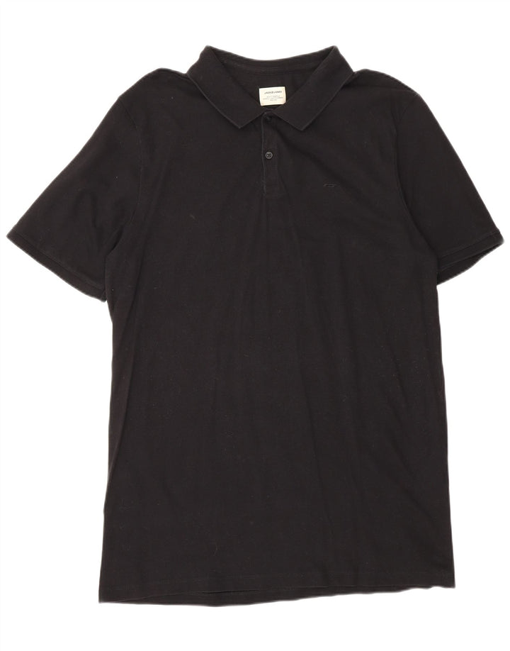 JACK & JONES Mens Polo Shirt Large Black Cotton