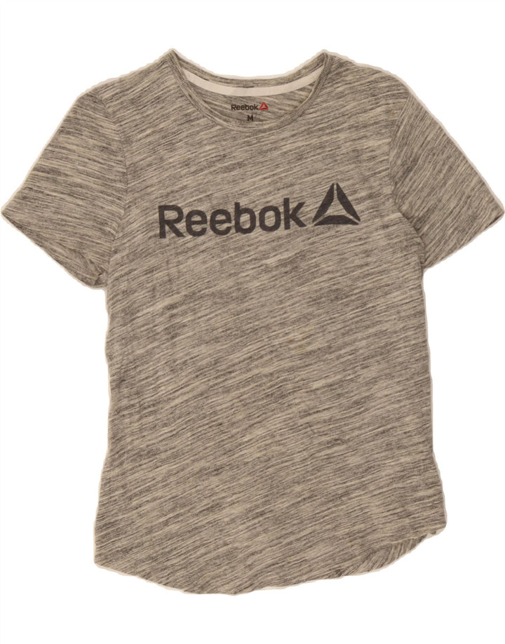 REEBOK Womens Graphic T-Shirt Top UK 12/14 Medium Grey Flecked Vintage Reebok and Second-Hand Reebok from Messina Hembry 
