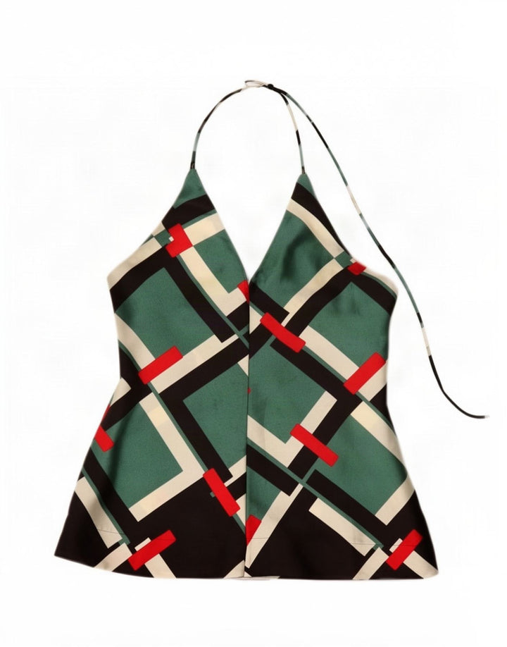 Damski top Zara Halter UK 6 XS Zielony geometryczny poliester