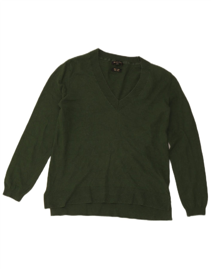 Sweter damski Massimo Dutti z dekoltem w kształcie litery V, UK 14, duży zielony