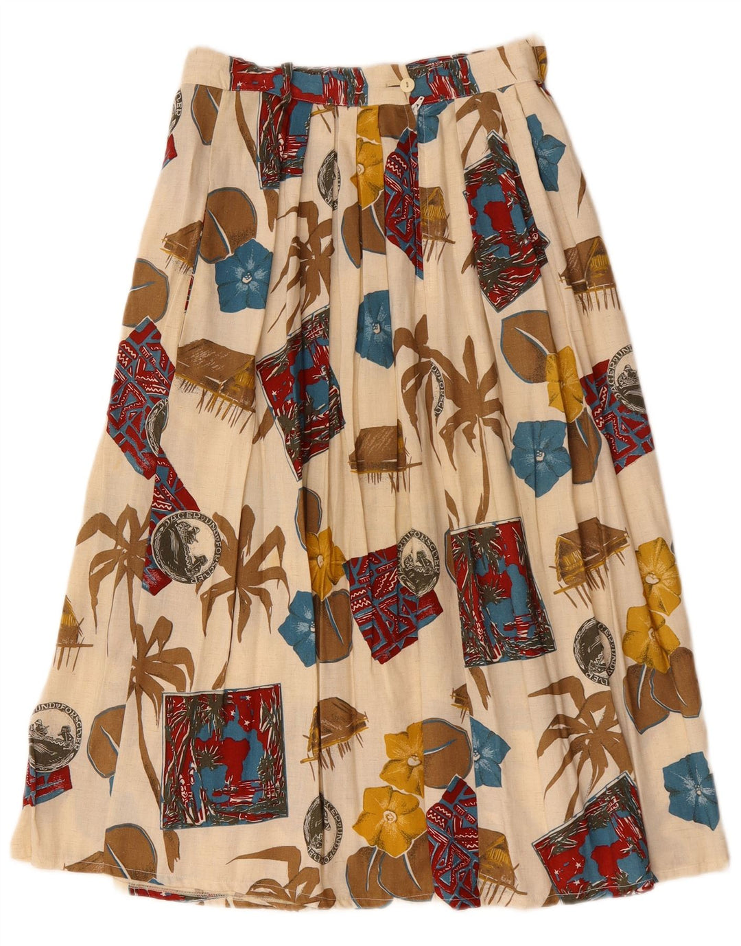 Damska spódnica midi w stylu vintage W28 Średnia złamana biel w kwiaty