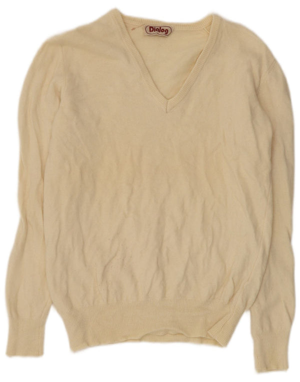 Sweter damski w stylu vintage z dekoltem w szpic IT 50 XL, beżowa wełna