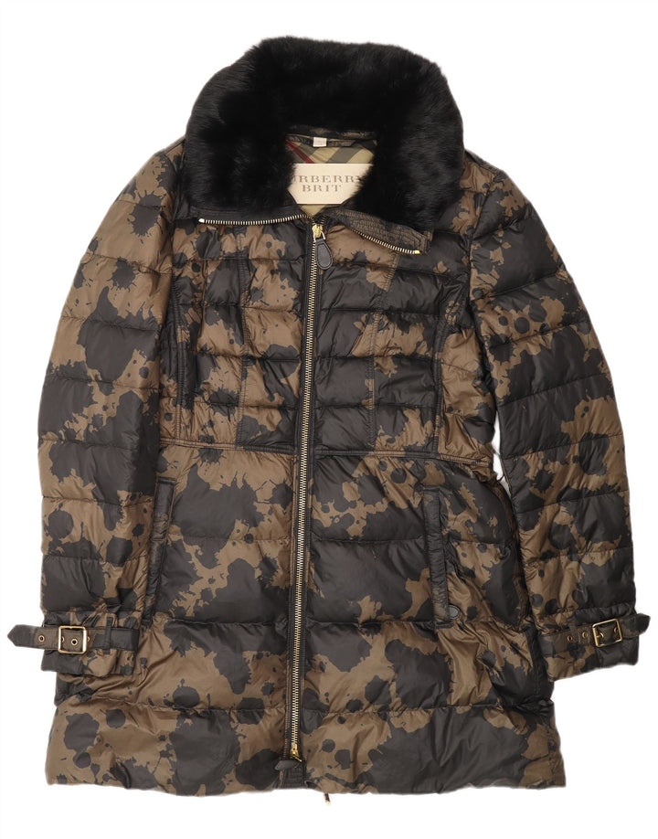 Damski wzorzysty płaszcz wyściełany Burberry UK 18 XL w kolorze brązowym, projektant w kamuflażu