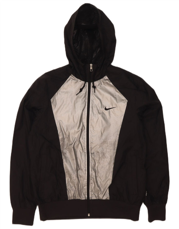 Męska kurtka przeciwdeszczowa z kapturem Nike UK 38 Średni czarny nylon z blokami kolorów