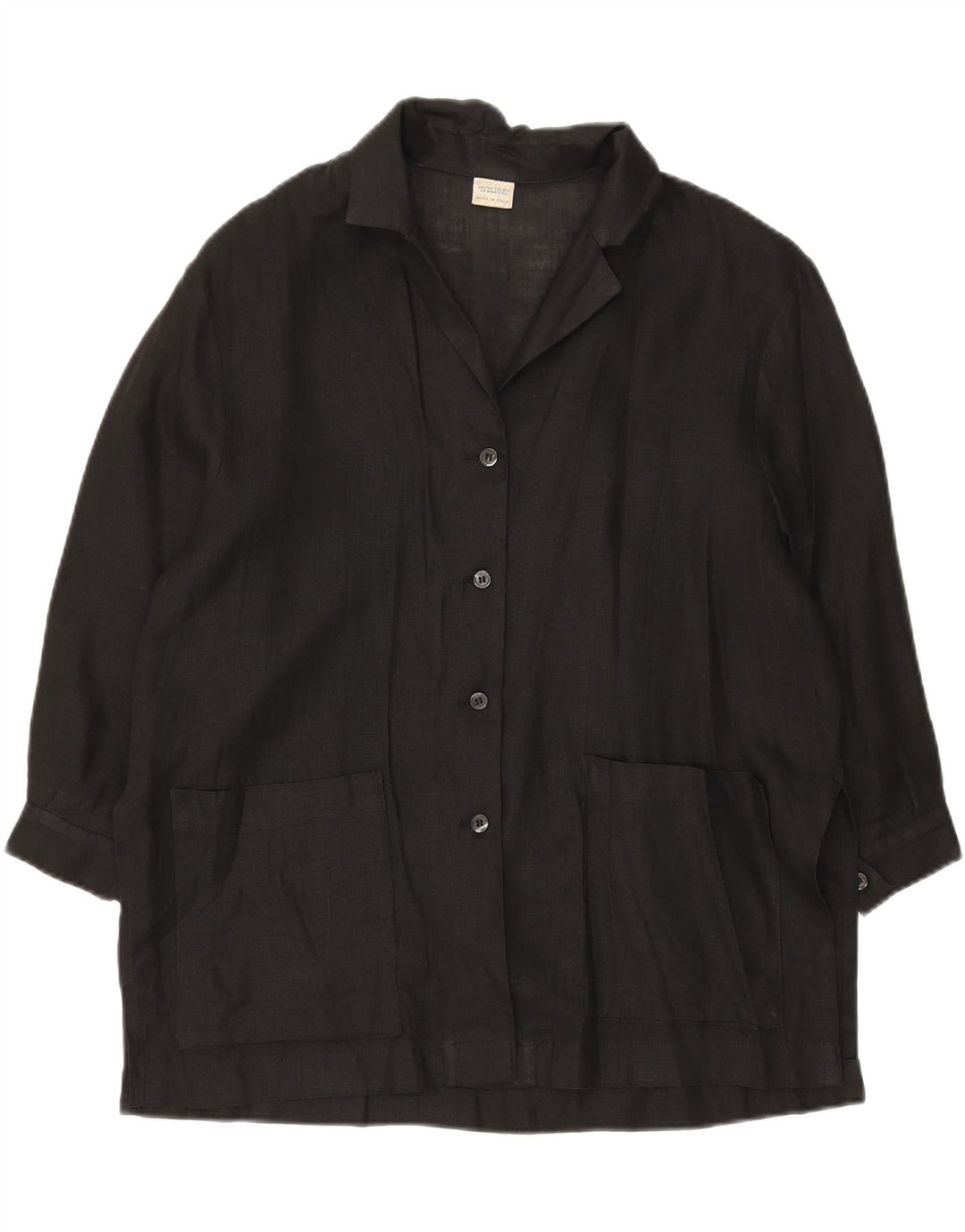 BENETTON Womens Longline 4 Button Blazer Jacket IT 42 Medium Black Linen Vintage Benetton and Second-Hand Benetton from Messina Hembry 